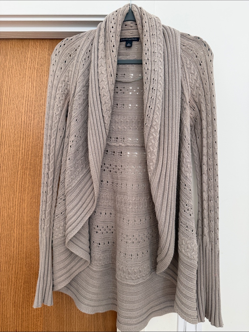 Banana Republic Taupe Open-Front Draped Cable Knit Cardigan